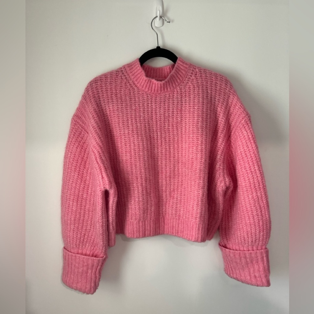 Zara Pink Crew Neck Sweater crop size large pre owned - Picture 2 of 10